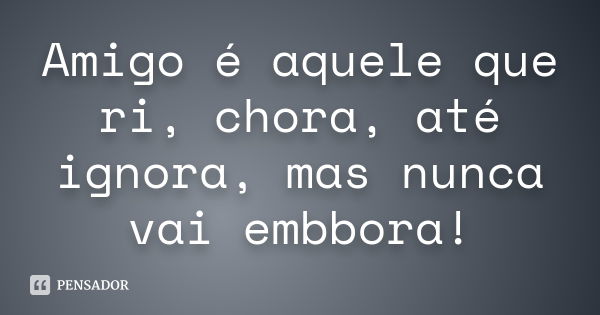 Amigo é aquele que ri, chora, até ignora, mas nunca vai embbora!