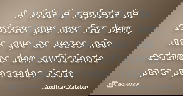 A vida é repleta de coisas que nos faz bem, nós que as vezes não estamos bem suficiente para perceber isto.... Frase de Amilcar Zafalan.