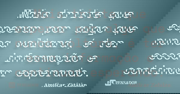 Mais triste que esperar por algo que nunca voltará, é ter essa informação e continuar esperando.... Frase de Amilcar Zafalan.