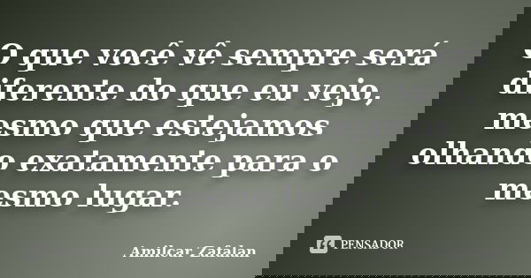 O que você vê sempre será diferente do que eu vejo, mesmo que estejamos olhando exatamente para o mesmo lugar.... Frase de Amilcar Zafalan.