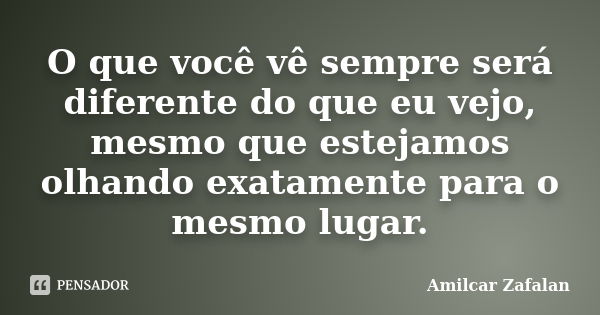 O que você vê sempre será diferente do que eu vejo, mesmo que estejamos olhando exatamente para o mesmo lugar.... Frase de Amilcar Zafalan.