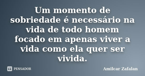 Um momento de sobriedade é necessário na vida de todo homem focado em apenas viver a vida como ela quer ser vivida.... Frase de Amilcar Zafalan.