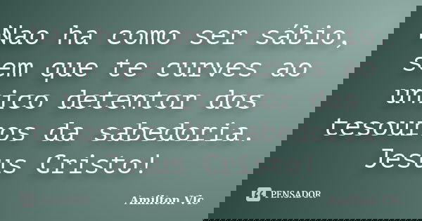 Nao ha como ser sábio, sem que te curves ao unico detentor dos tesouros da sabedoria. Jesus Cristo!... Frase de Amilton Vlc.