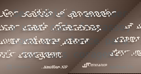 Ser sábio é aprender a usar cada fracasso, como uma chance para ter mais coragem.... Frase de Amilton Vlc.