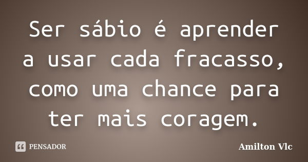 Ser sábio é aprender a usar cada fracasso, como uma chance para ter mais coragem.... Frase de Amilton Vlc.