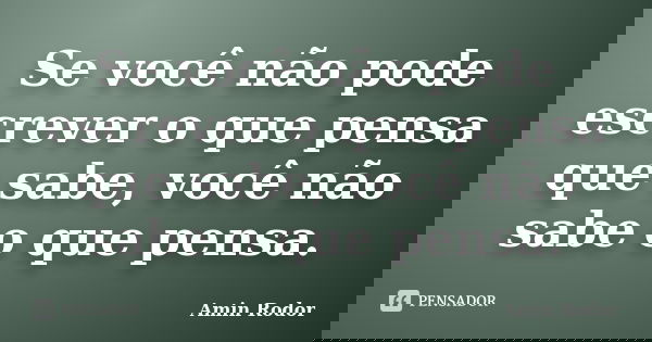 Se você não pode escrever o que pensa que sabe, você não sabe o que pensa.... Frase de Amin Rodor.