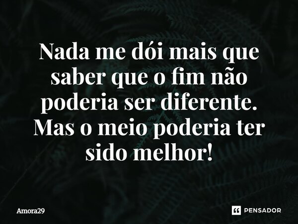 Nada me dói mais que saber que o fim não poderia ser diferente. Mas o meio poderia ter sido melhor!... Frase de Amora29.