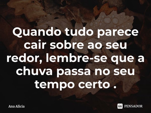 ⁠Quando tudo parece cair sobre ao seu redor, lembre-se que a chuva passa no seu tempo certo .... Frase de Ana Alicia.