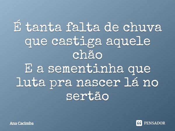 ⁠É tanta falta de chuva que castiga aquele chão
E a sementinha que luta pra nascer lá no sertão... Frase de Ana Cacimba.