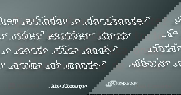 Quem alinhou o horizonte? Se o nível estiver torto Então o certo fica onde? Abaixo ou acima do monte?... Frase de Ana Camargo.
