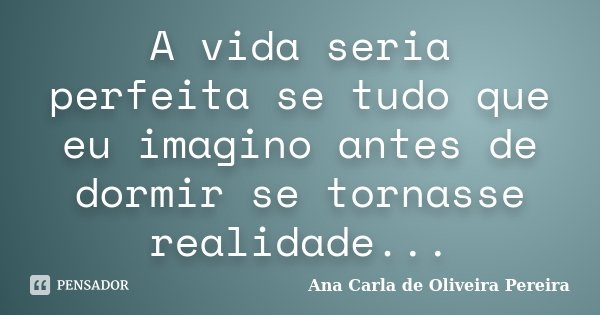 A vida seria perfeita se tudo que eu imagino antes de dormir se tornasse realidade...... Frase de Ana Carla de Oliveira Pereira.