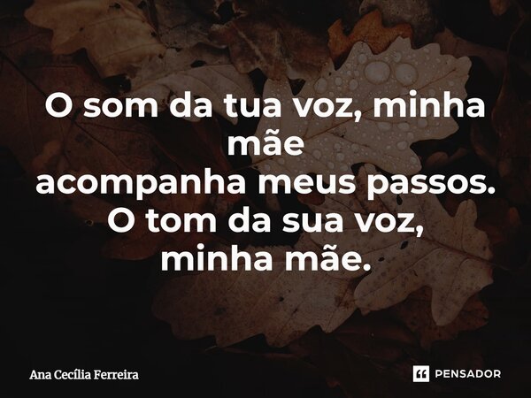 ⁠O som da tua voz, minha mãe acompanha meus passos. O tom da sua voz, minha mãe.... Frase de Ana Cecília Ferreira.