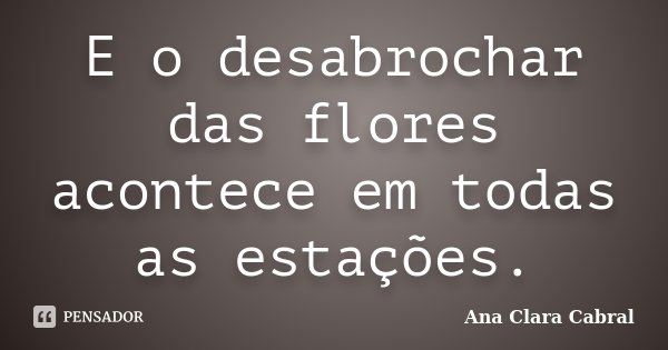 E o desabrochar das flores acontece em todas as estações.... Frase de Ana Clara Cabral.