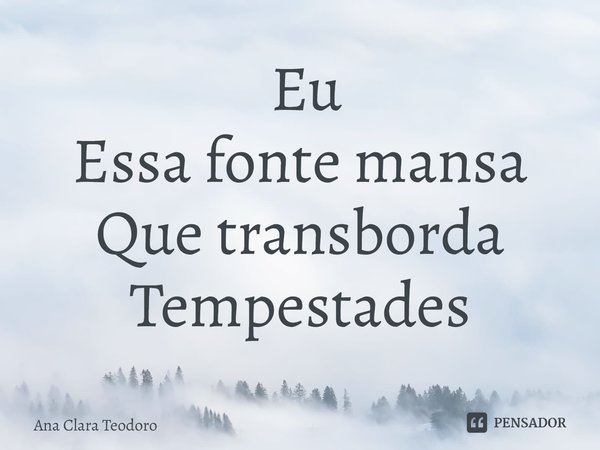 ⁠ Eu
Essa fonte mansa
Que transborda
Tempestades... Frase de Ana Clara Teodoro.