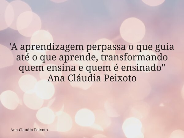 'A aprendizagem perpassa o que guia até o que aprende, transformando quem ensina e quem é ensinado" Ana Cláudia Peixoto... Frase de Ana Claudia Peixoto.
