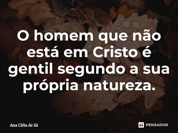 ⁠O homem que não está em Cristo é gentil segundo a sua própria natureza.... Frase de Ana Cléia de Sá.