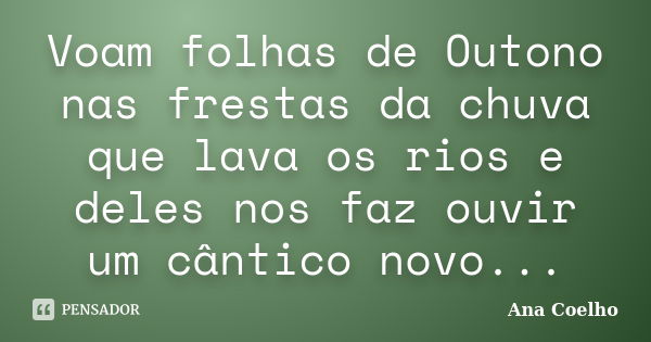 Voam folhas de Outono nas frestas da chuva que lava os rios e deles nos faz ouvir um cântico novo...... Frase de Ana Coelho.