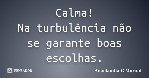 Calma! Na turbulência não se garante boas escolhas.... Frase de Anaclaudia C Moroni.