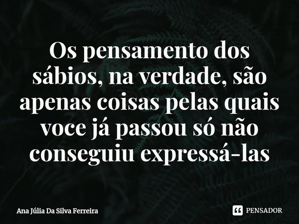 ⁠Os pensamento dos sábios, na verdade, são apenas coisas pelas quais voce já passou só não conseguiu expressá-las... Frase de Ana Júlia Da Silva Ferreira.