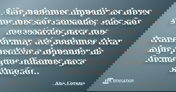 Não podemos impedir as dores que nos são causadas, elas são necessárias para nos transformar, até podemos tirar algo positivo a depender da forma que olhamos pa... Frase de Ana Lorena.