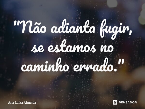 "Não adianta fugir, se estamos no caminho errado."... Frase de Ana Luíza Almeida.