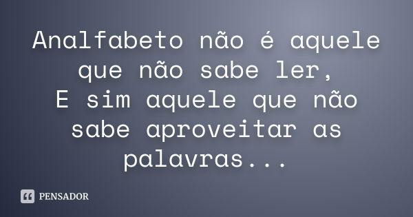 Analfabeto não é aquele que não sabe ler, E sim aquele que não sabe aproveitar as palavras...