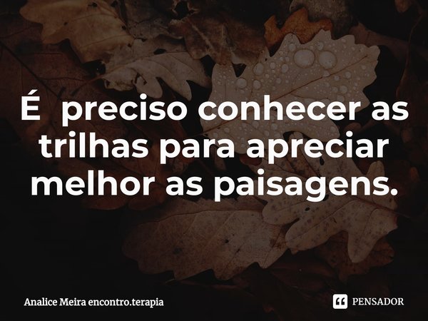É preciso conhecer as trilhas para apreciar melhor as paisagens.... Frase de Analice Meira encontro.terapia.