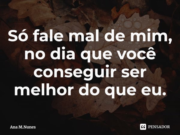 Só fale mal de mim, no dia que você
conseguir ser melhor do que eu.... Frase de Ana M.Nunes.