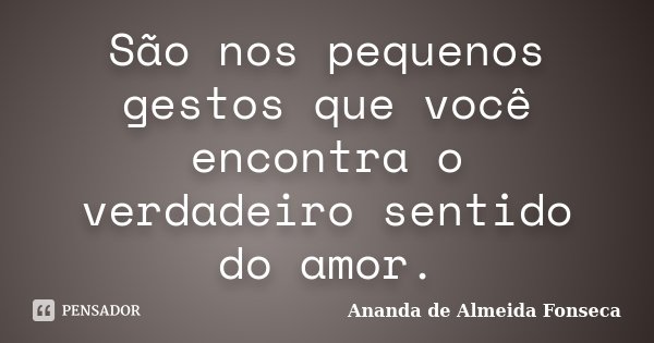 São nos pequenos gestos que você encontra o verdadeiro sentido do amor.... Frase de Ananda de Almeida Fonseca.