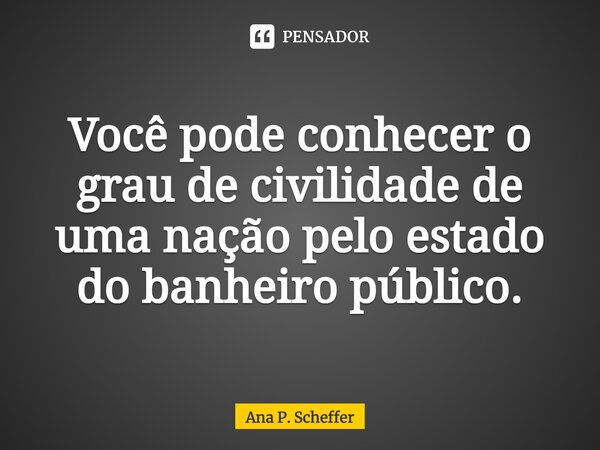 ⁠Você pode conhecer o grau de civilidade de uma nação pelo estado do banheiro público.... Frase de Ana P. Scheffer.