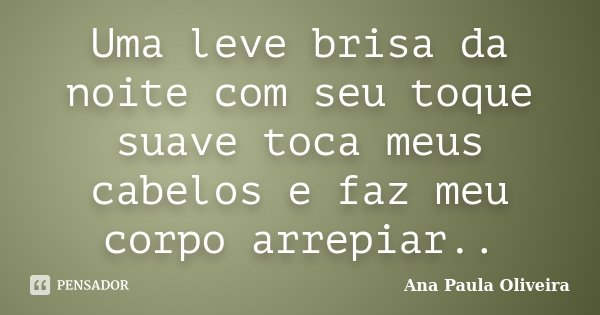 Uma leve brisa da noite com seu toque suave toca meus cabelos e faz meu corpo arrepiar..... Frase de Ana Paula Oliveira.