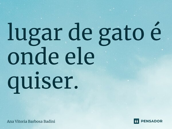 ⁠Lugar de gato é onde ele quiser.... Frase de Ana Vitória Barbosa Badini.