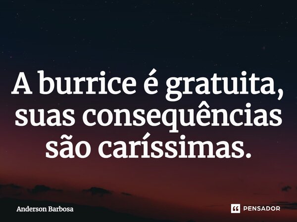 A burrice é gratuita, suas consequências são caríssimas.... Frase de Anderson Barbosa.