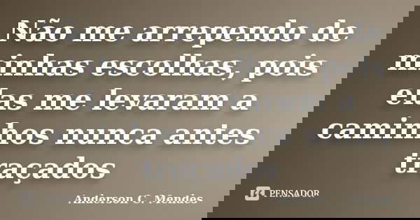 Não me arrependo de minhas escolhas, pois elas me levaram a caminhos nunca antes traçados... Frase de Anderson C. Mendes.