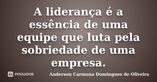 A liderança é a essência de uma equipe que luta pela sobriedade de uma empresa.... Frase de Anderson Carmona Domingues de Oliveira.