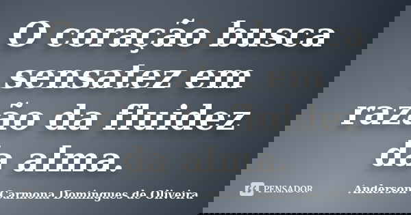 O coração busca sensatez em razão da fluidez da alma.... Frase de Anderson Carmona Domingues de Oliveira.
