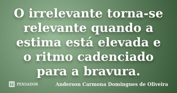 O irrelevante torna-se relevante quando a estima está elevada e o ritmo cadenciado para a bravura.... Frase de Anderson Carmona Domingues de Oliveira.