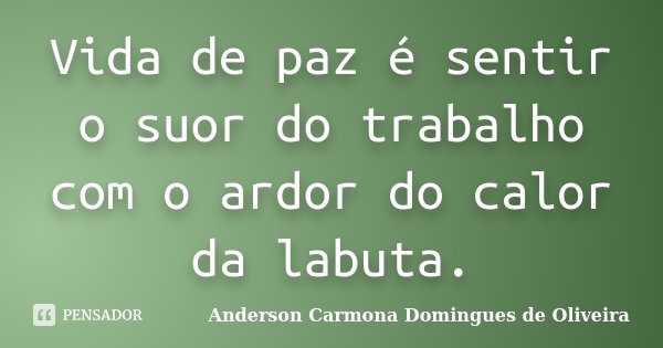 Vida de paz é sentir o suor do trabalho com o ardor do calor da labuta.... Frase de Anderson Carmona Domingues de Oliveira.
