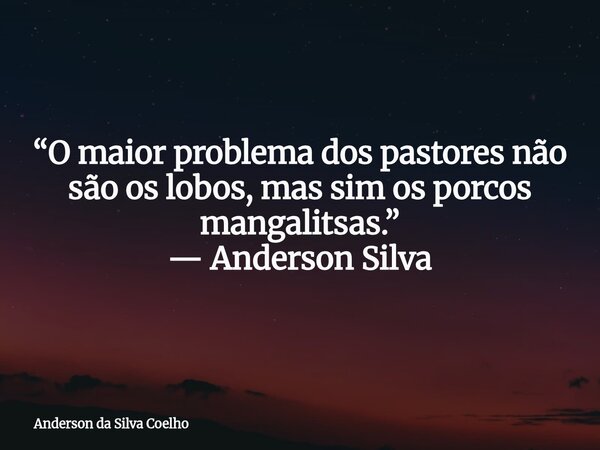 “O maior problema dos pastores não são os lobos, mas sim os porcos mangalitsas.” — Anderson Silva... Frase de Anderson da Silva Coelho.