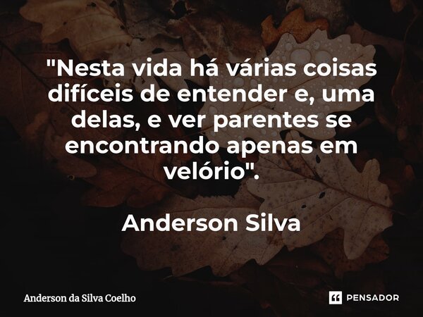 "⁠Nesta vida há várias coisas difíceis de entender e, uma delas, e ver parentes se encontrando apenas em velório". Anderson Silva... Frase de Anderson da Silva Coelho.