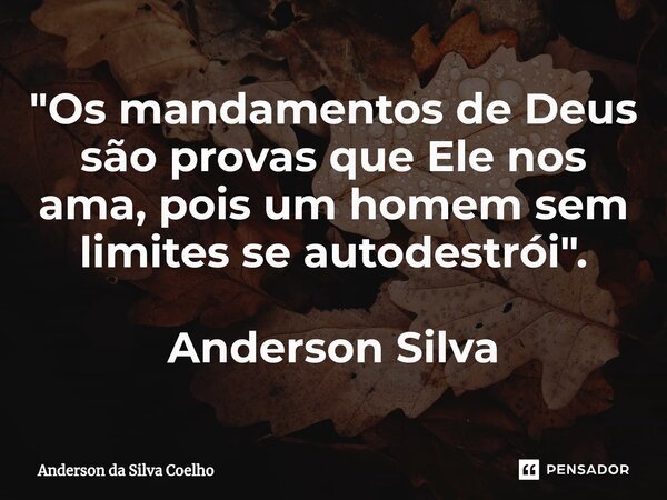 ⁠"Os mandamentos de Deus são provas que Ele nos ama, pois um homem sem limites se autodestrói". Anderson Silva... Frase de Anderson da Silva Coelho.
