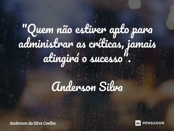 ⁠"Quem não estiver apto para administrar as críticas, jamais atingirá o sucesso". Anderson Silva... Frase de Anderson da Silva Coelho.
