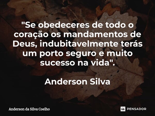 ⁠"Se obedeceres de todo o coração os mandamentos de Deus, indubitavelmente terás um porto seguro e muito sucesso na vida". Anderson Silva... Frase de Anderson da Silva Coelho.