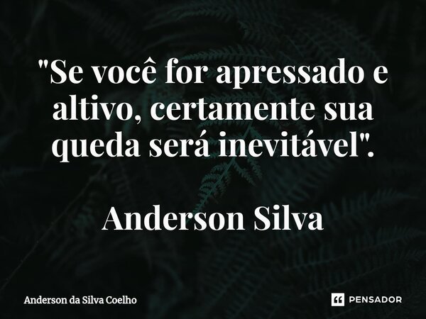 ⁠"Se você for apressado e altivo, certamente sua queda será inevitável". Anderson Silva... Frase de Anderson da Silva Coelho.