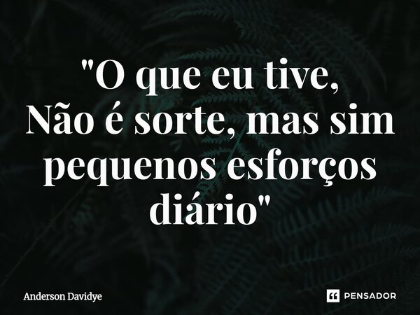 ⁠"O que eu tive, Não é sorte, mas sim pequenos esforços diário"... Frase de Anderson Davidye.