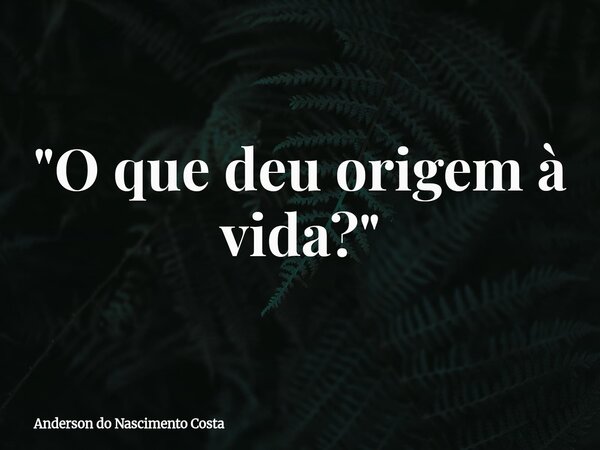 "O que deu origem à vida?"... Frase de Anderson do Nascimento Costa.