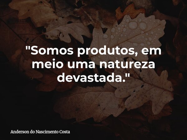 "Somos produtos, em meio uma natureza devastada."... Frase de Anderson do Nascimento Costa.
