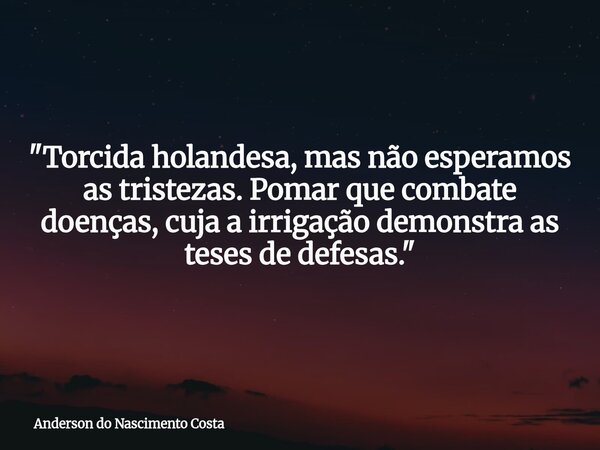 "Torcida holandesa, mas não esperamos as tristezas. Pomar que combate doenças, cuja a irrigação demonstra as teses de defesas."... Frase de Anderson do Nascimento Costa.