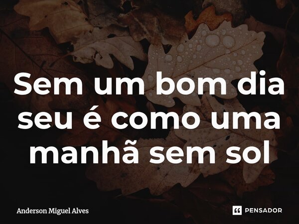 Sem um bom dia seu é como uma manhã sem sol... Frase de Anderson Miguel Alves.