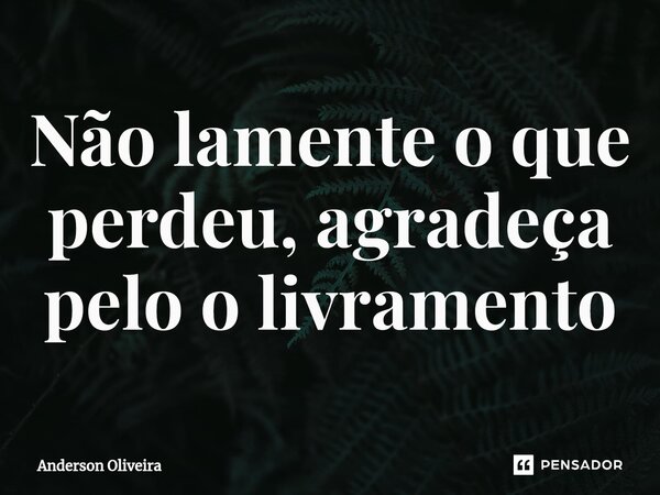 Não lamente o que perdeu, agradeça pelo o livramento... Frase de Anderson Oliveira.